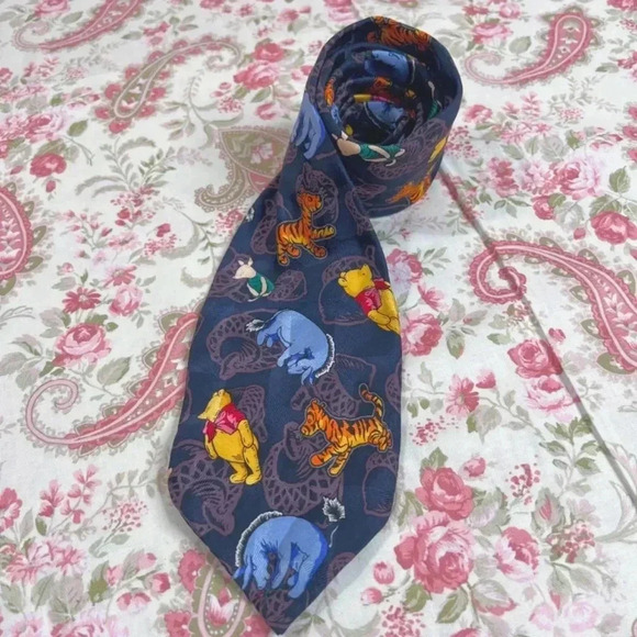 Disney Other - Disney Winnie the Pooh Disney Silk Tie Wide Tie Navy Blue Father's Day Birthday